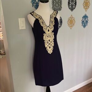 Lilly Pulitzer Suzette Shift True Navy Blue and Gold Dress size 2
